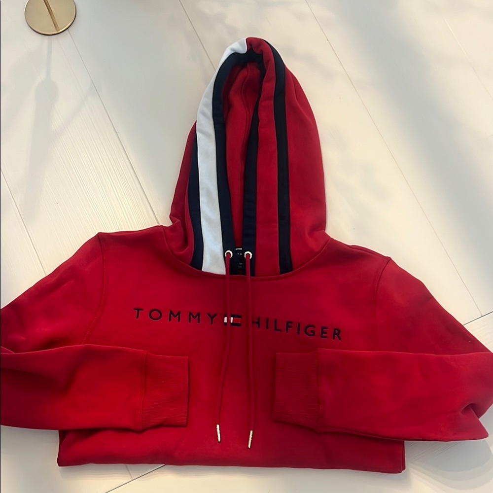 Tommy Hilfiger Red Pullover with Striped Hood